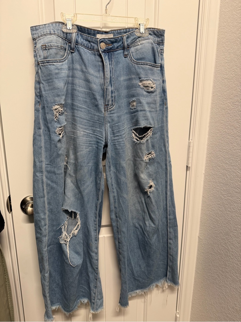 Vervet Wide Leg Distressed Light Blue Jeans - Women